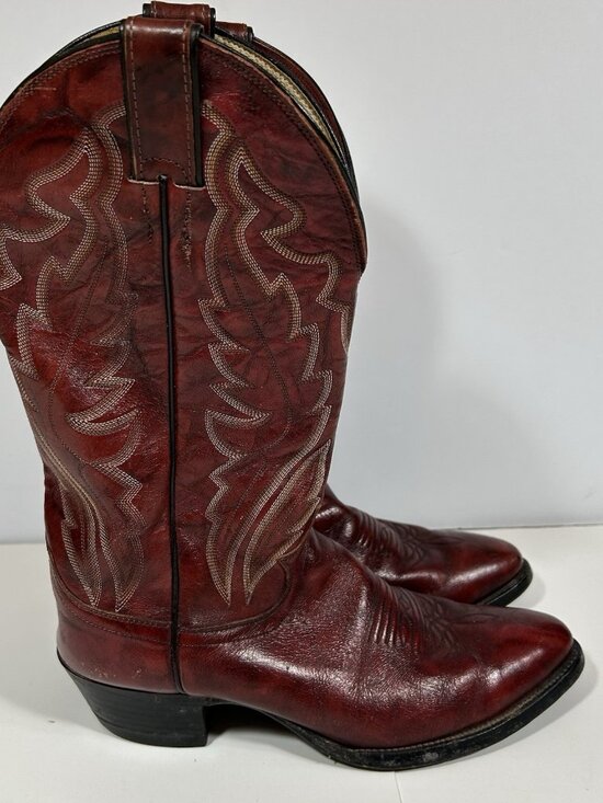 VTG JUSTIN BURGUNDY RED LEATHER ROUND TOE COWBOY BOOTS #j 6728 MEN SZ 8.5 D USA main image 12